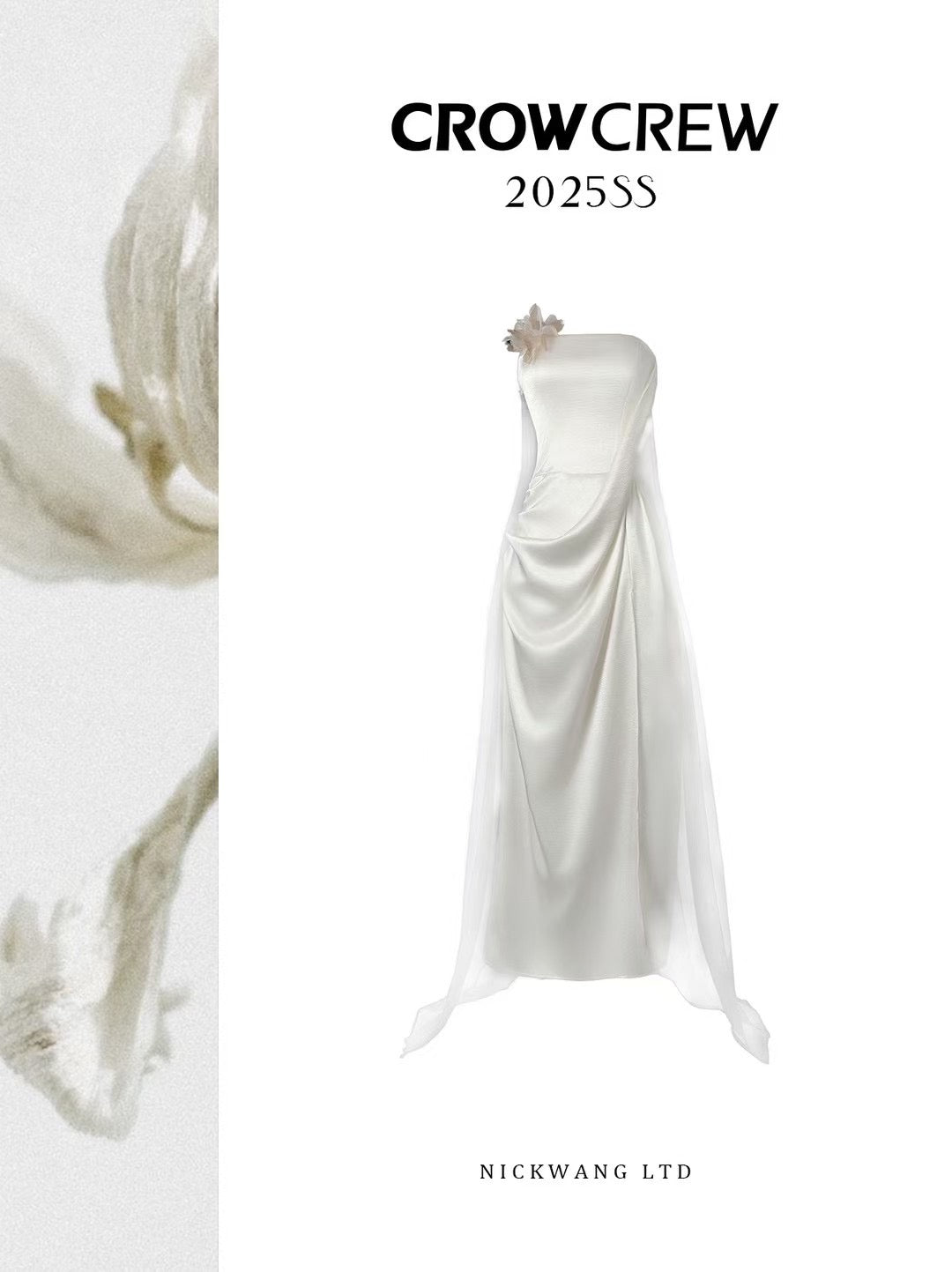 CROW CREW | Sheer Veil Strapless Dress (White)