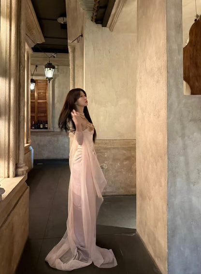 CROW CREW | Sheer Veil Strapless Dress Pink (Limited Edition)
