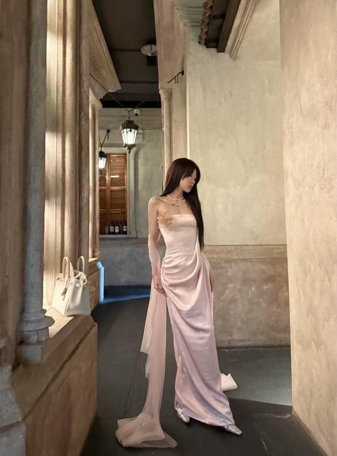 CROW CREW | Sheer Veil Strapless Dress Pink (Limited Edition)