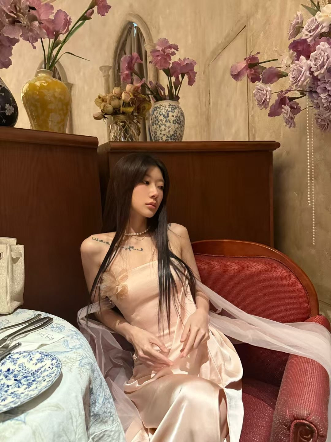 CROW CREW | Sheer Veil Strapless Dress Pink (Limited Edition)