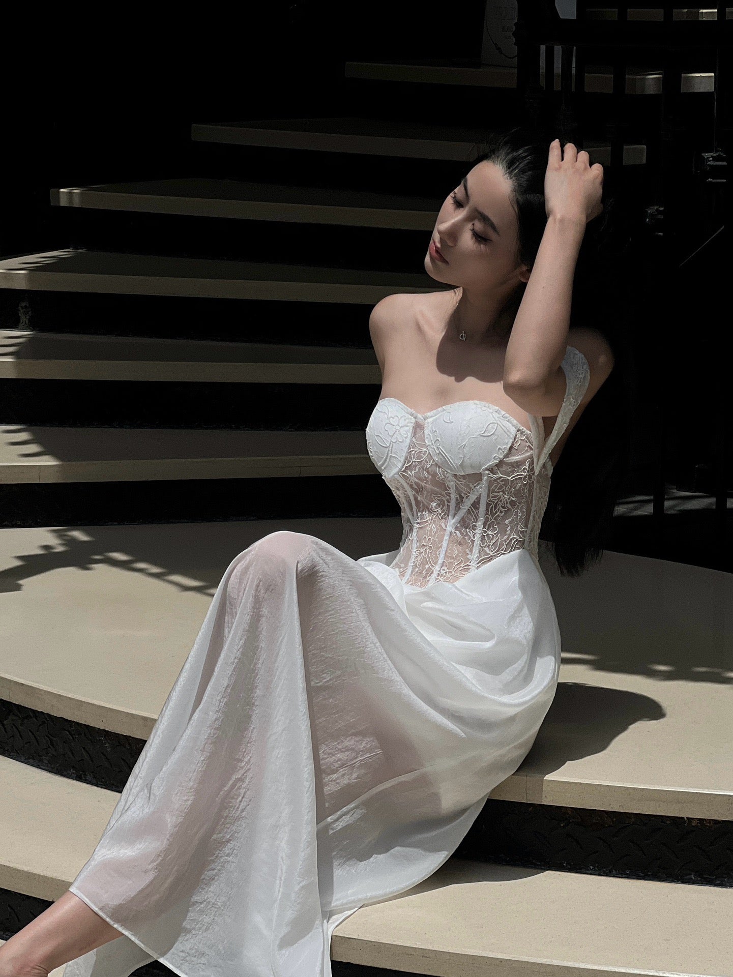 CROW CREW | Lace Corset Dress (White)