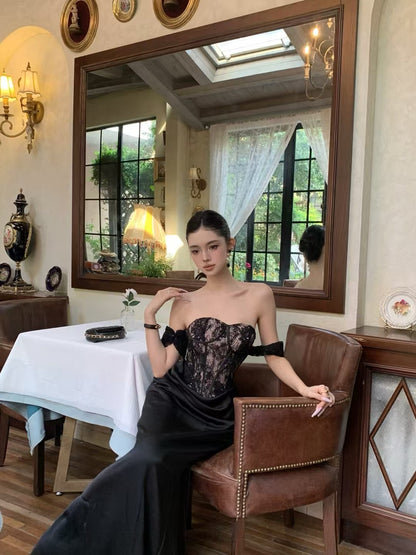 CROW CREW | Lace Corset Dress (Onyx Black)