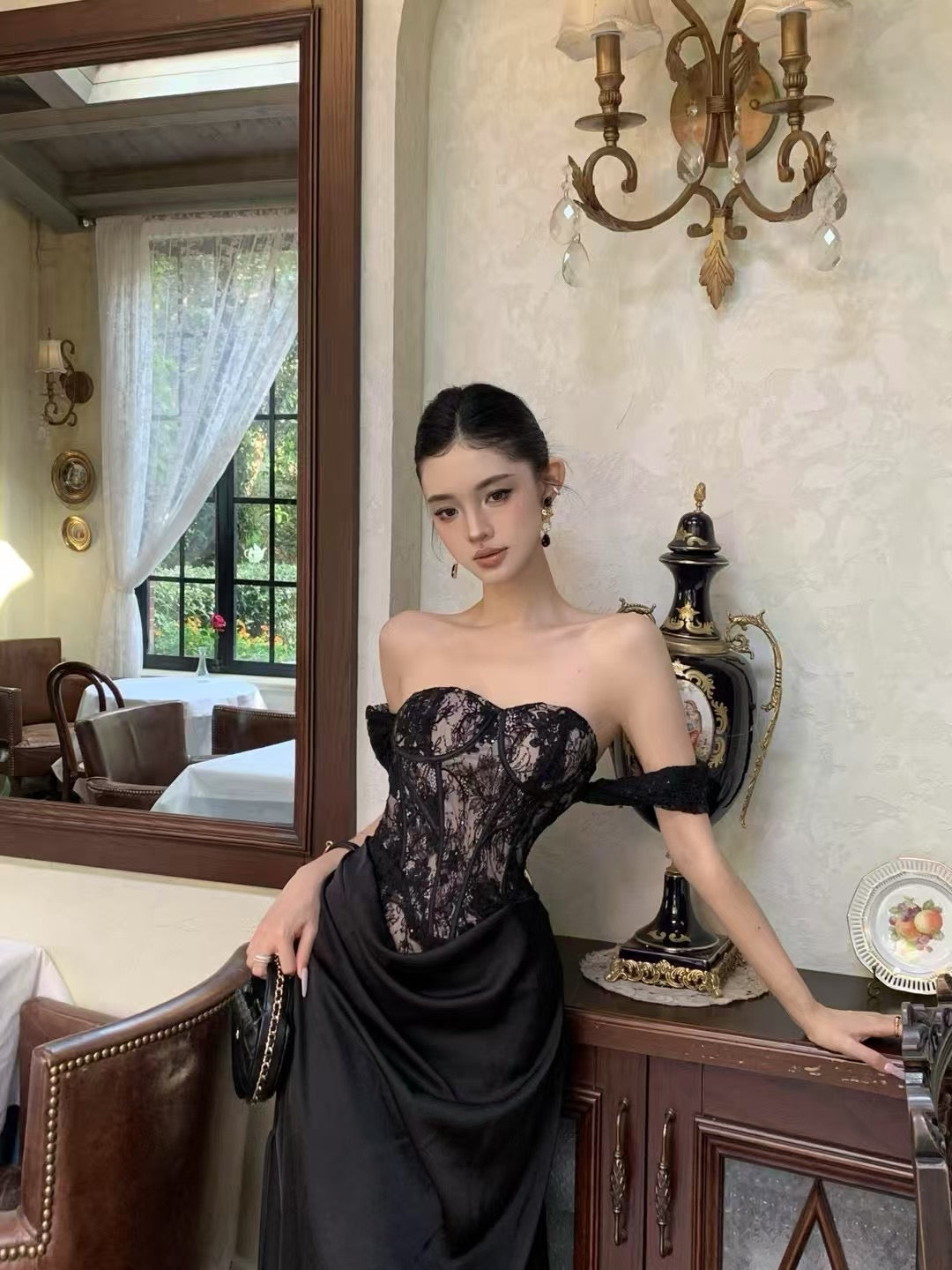 CROW CREW | Lace Corset Dress (Onyx Black)