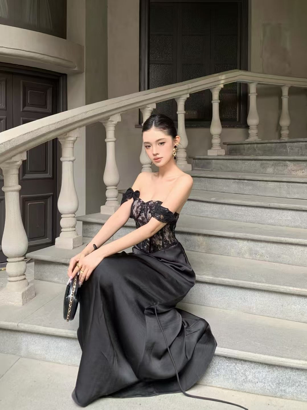 CROW CREW | Lace Corset Dress (Onyx Black)