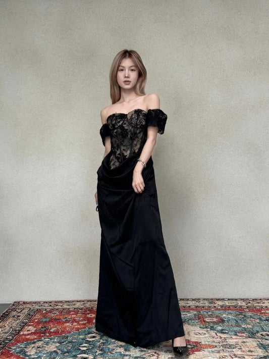 CROW CREW | Lace Corset Dress (Onyx Black)