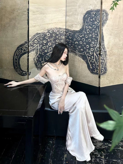 CROW CREW | Lace Corset Dress (Rose Gold)