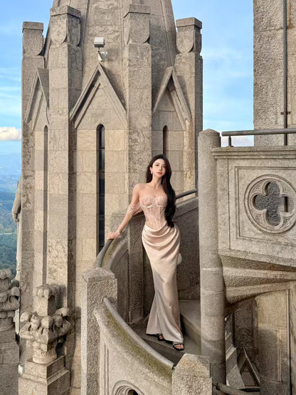 CROW CREW | Lace Corset Dress (Rose Gold)