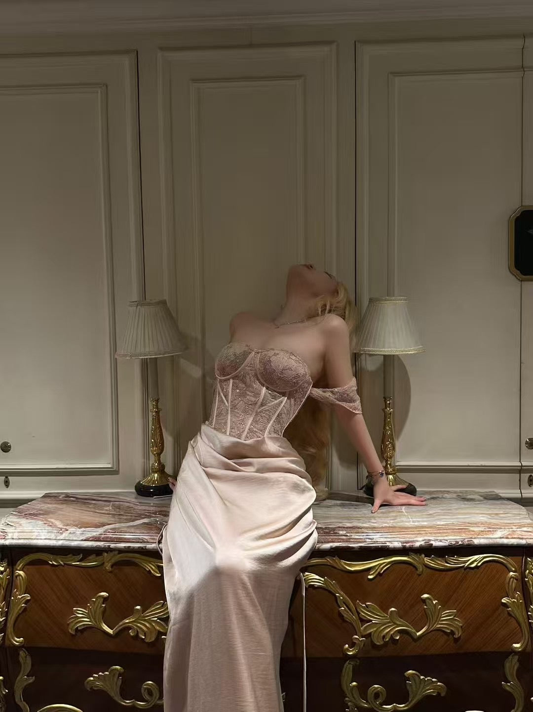 CROW CREW | Lace Corset Dress (Rose Gold)