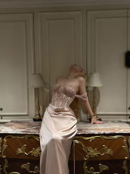 CROW CREW | Lace Corset Dress (Rose Gold)