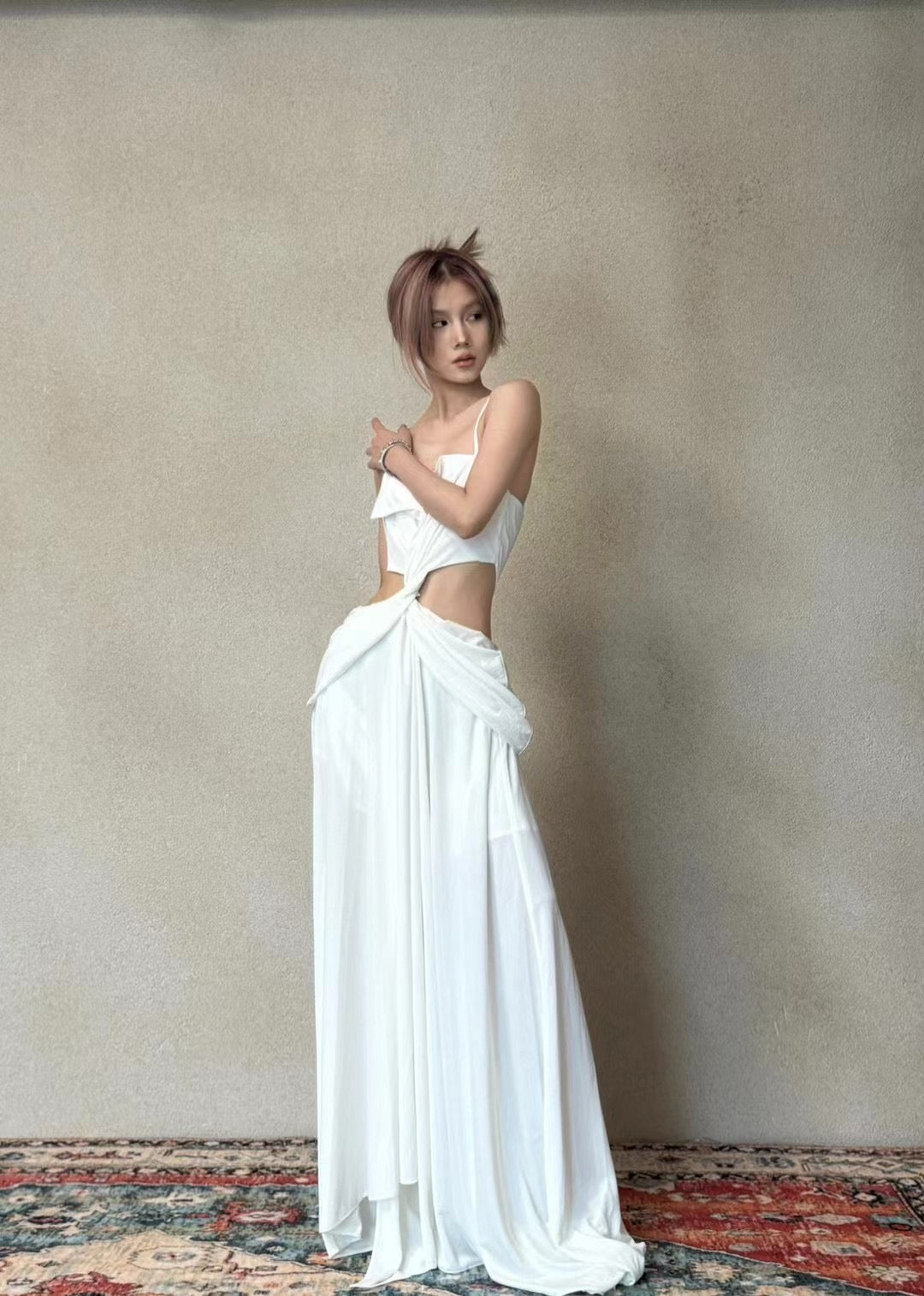 CROW CREW | Twist Cut-Out Dress (White)