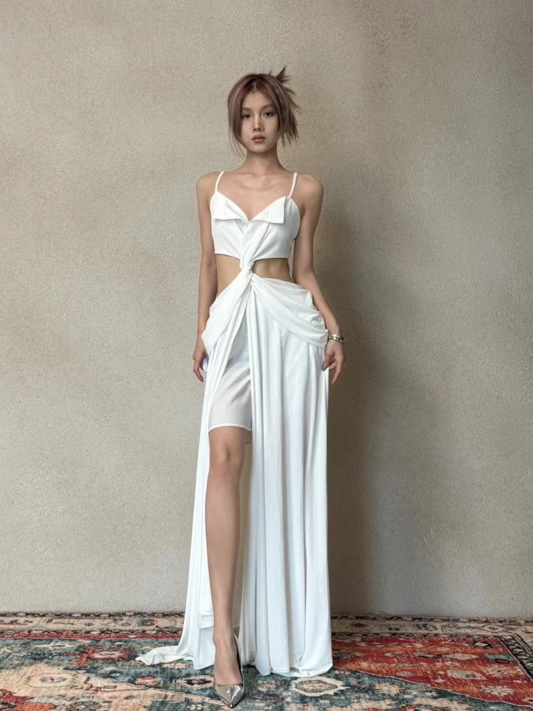 CROW CREW | Twist Cut-Out Dress (White)