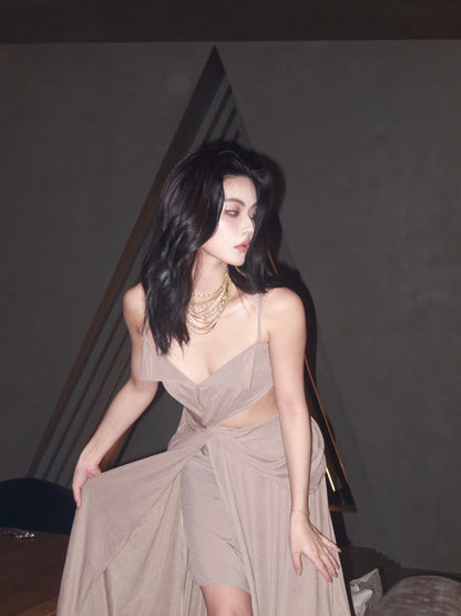 CROW CREW | Twist Cut-Out Dress (Khaki)