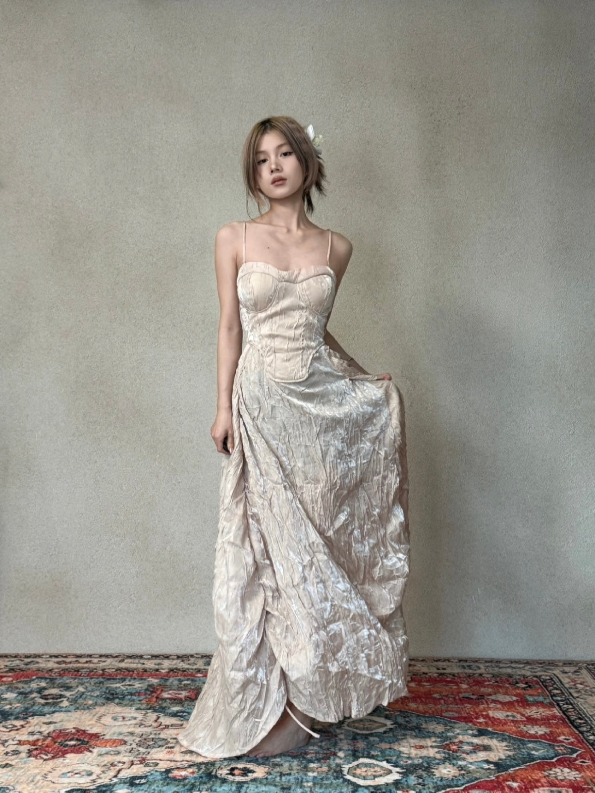 CROW CREW | Lustre Crinkle Dress (Pink)