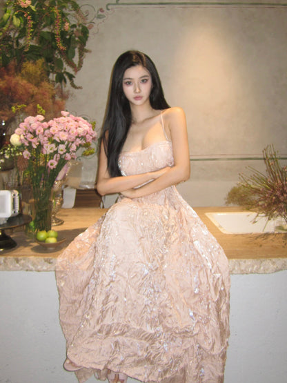 CROW CREW | Lustre Crinkle Dress (Pink)