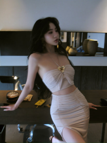 Artel Retro | Mesh Halter Top + Mesh Mermaid Skirt (Pink)