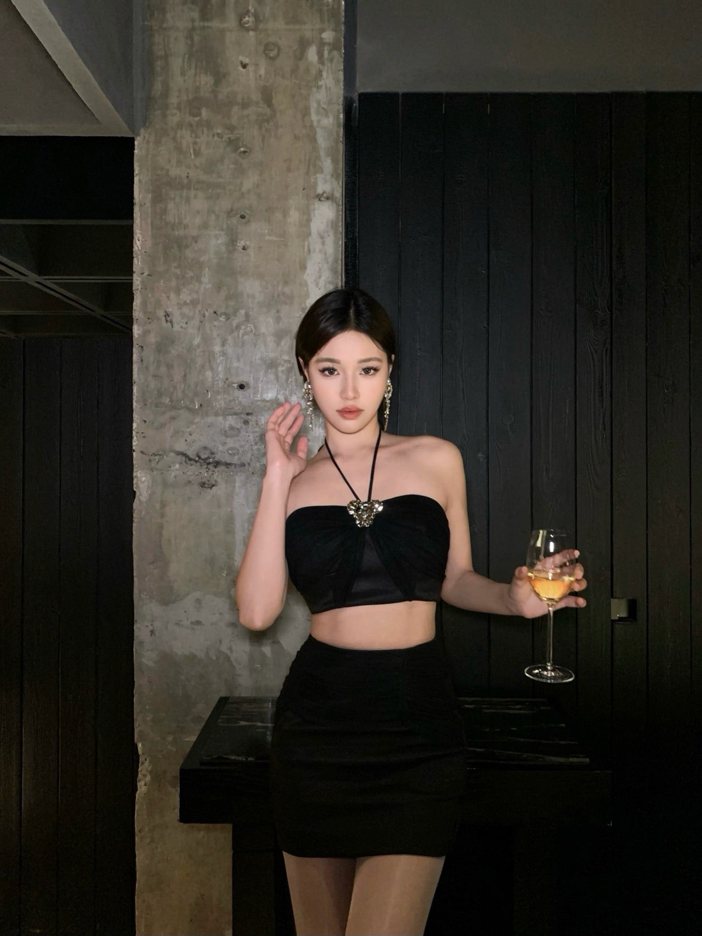 Artel Retro | Mesh Halter Top + Mesh Mini Skirt (Black)