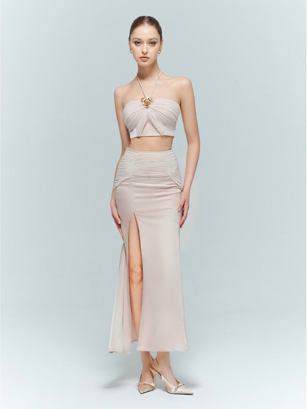 Artel Retro | Mesh Halter Top + Mesh Mermaid Skirt (Pink)