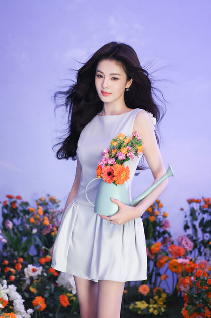 Artel Retro | Backless Floral Puff Dress (Aqua)