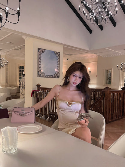 Artel Retro | Diamond Chain Spaghetti Strap Dress (Pink)