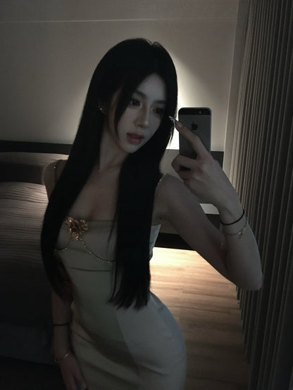 Artel Retro | Diamond Chain Spaghetti Strap Dress (Pink)