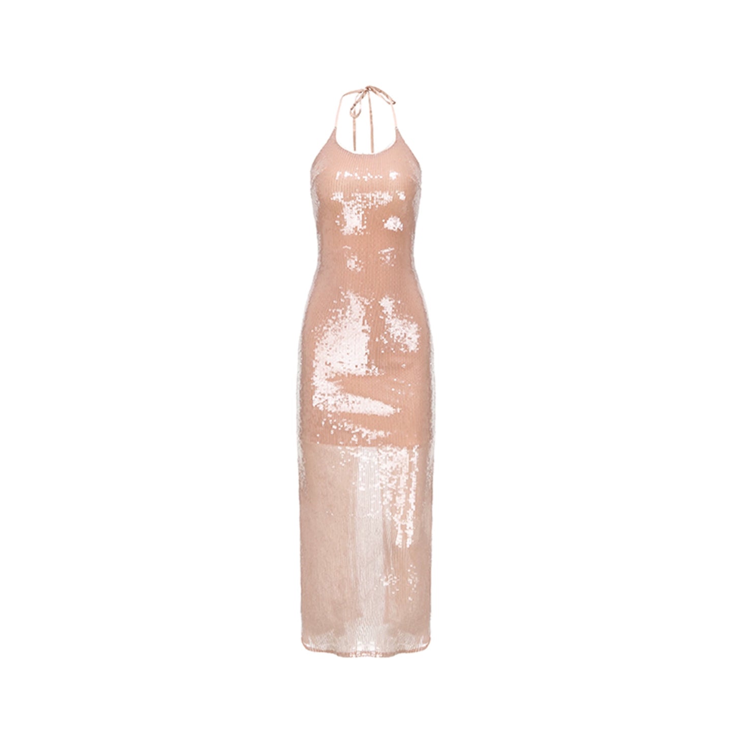 XENASERA | Sequined Halter Neck Backless Dress