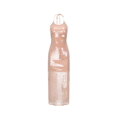 XENASERA | Sequined Halter Neck Backless Dress