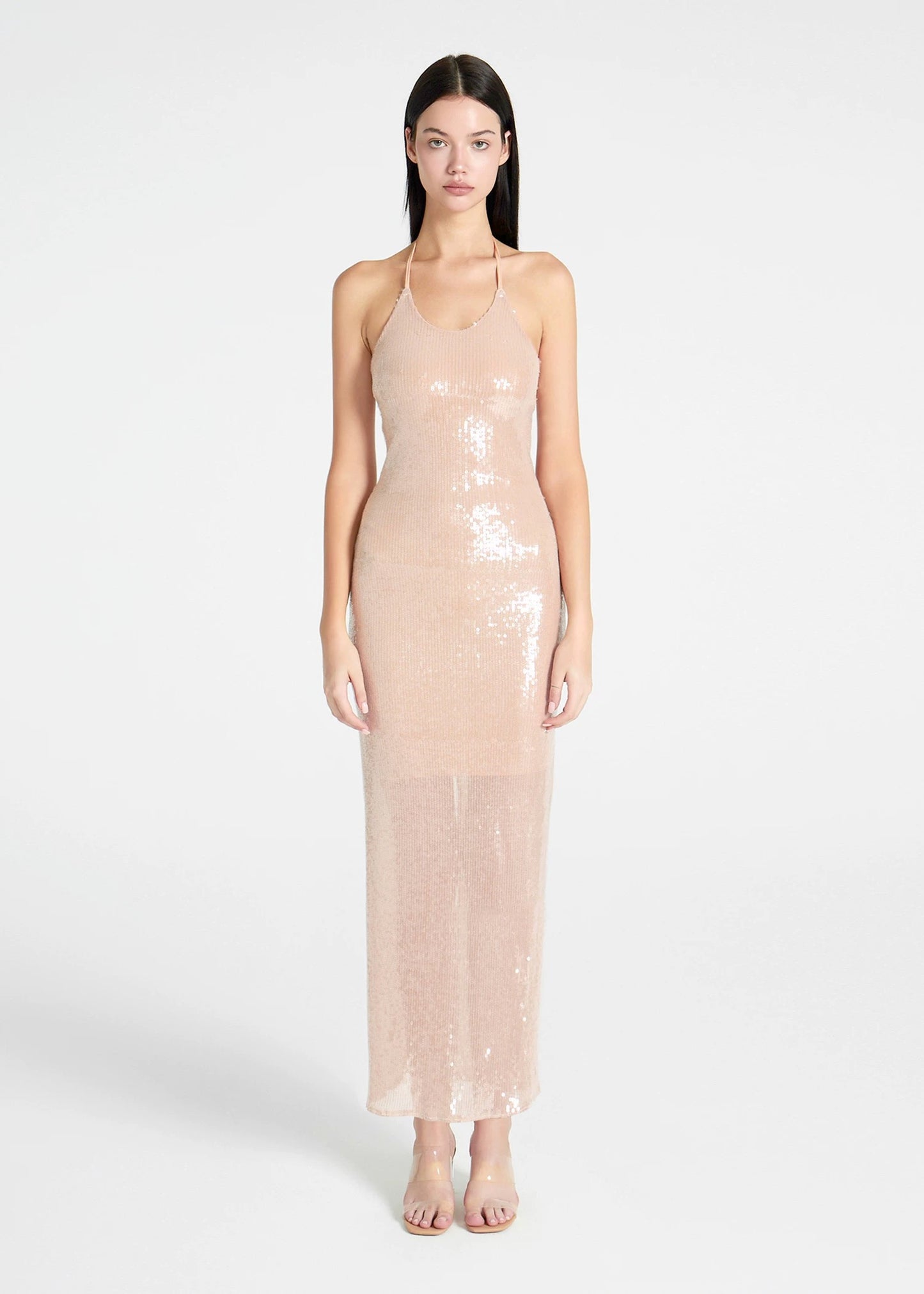 XENASERA | Sequined Halter Neck Backless Dress