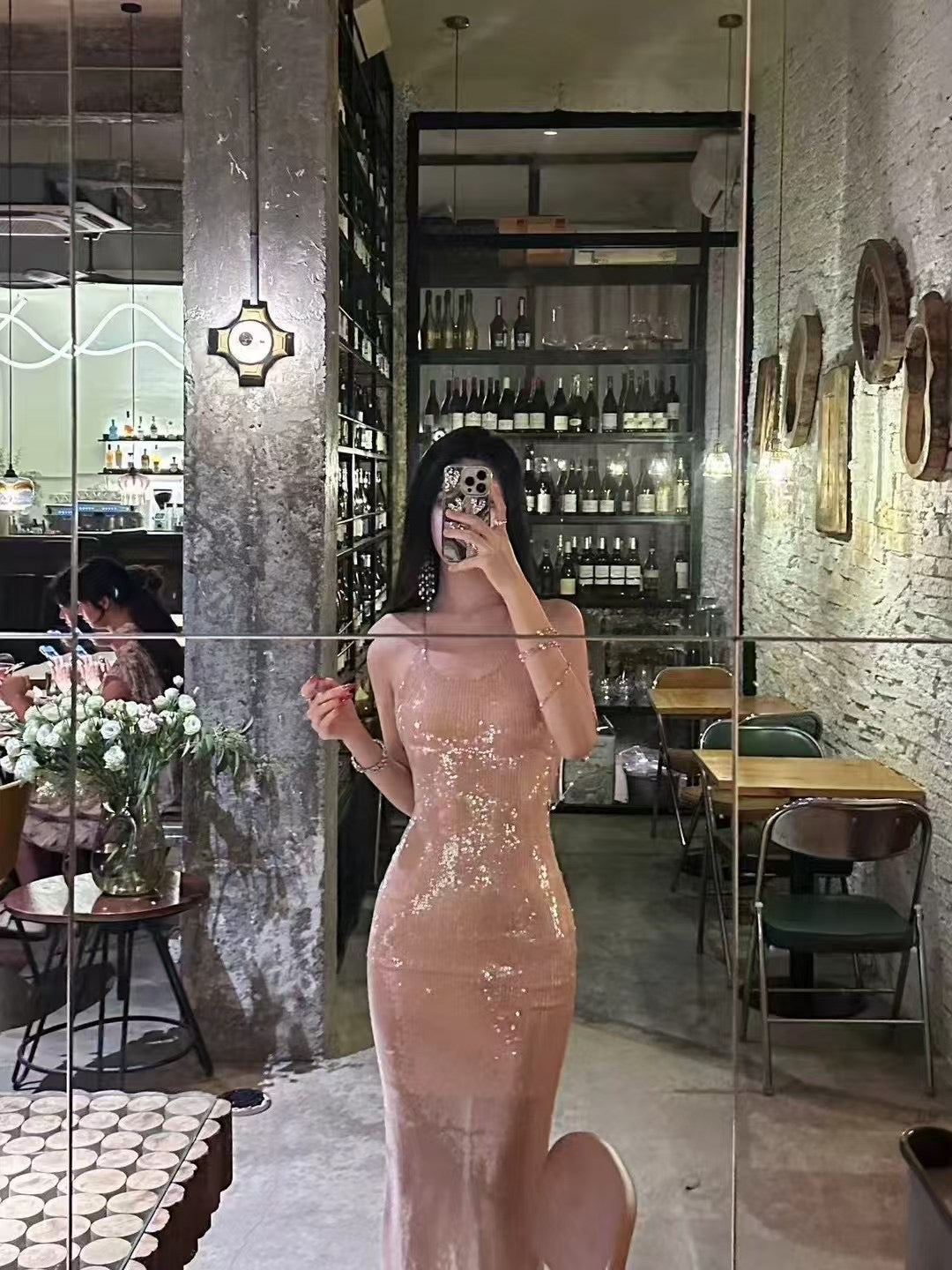 XENASERA | Sequined Halter Neck Backless Dress