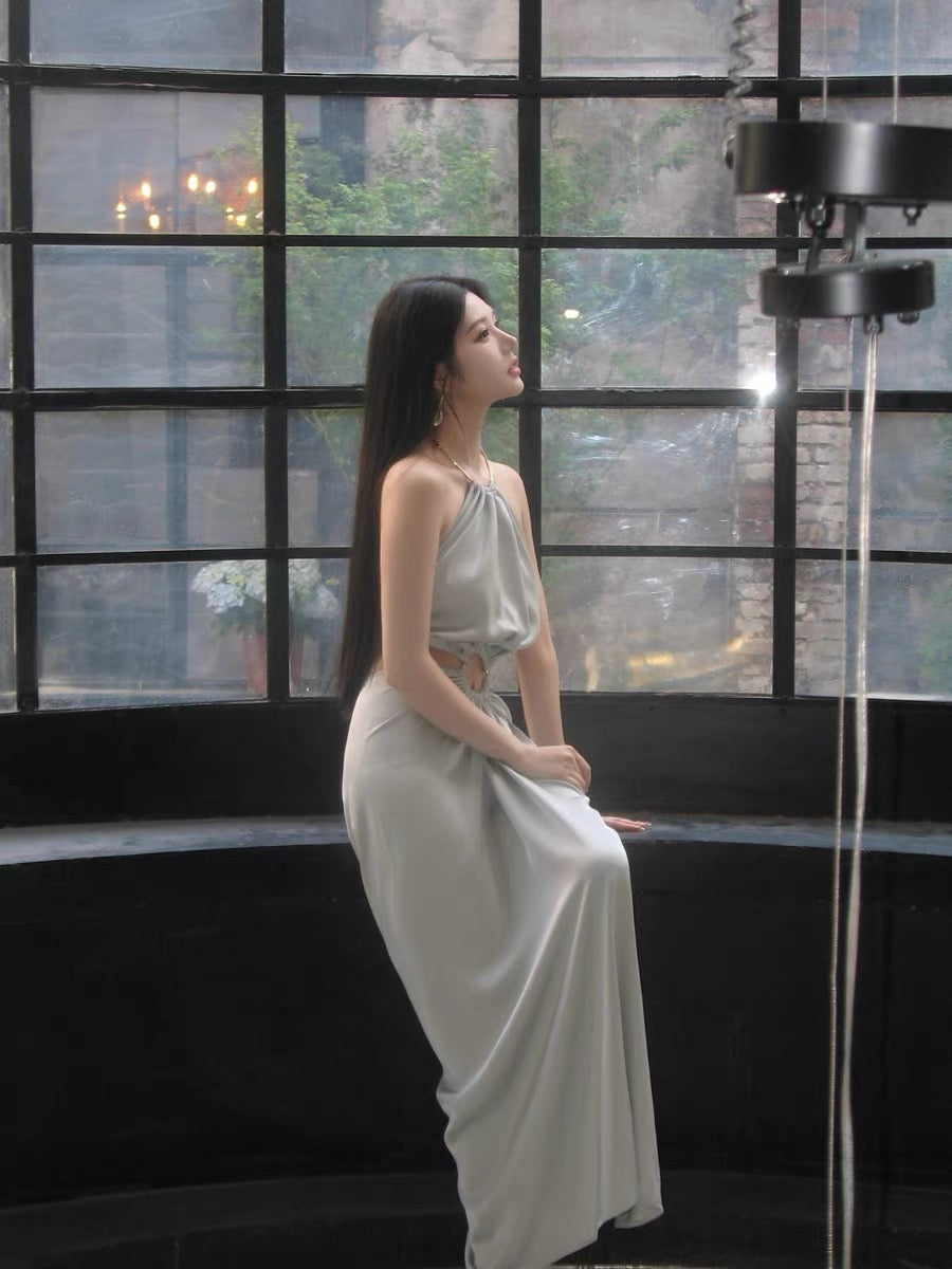 XENASERA | Metal Ring Backless Evening Dress (Silver)