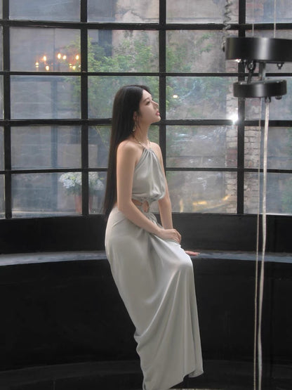 XENASERA | Metal Ring Backless Evening Dress (Silver)