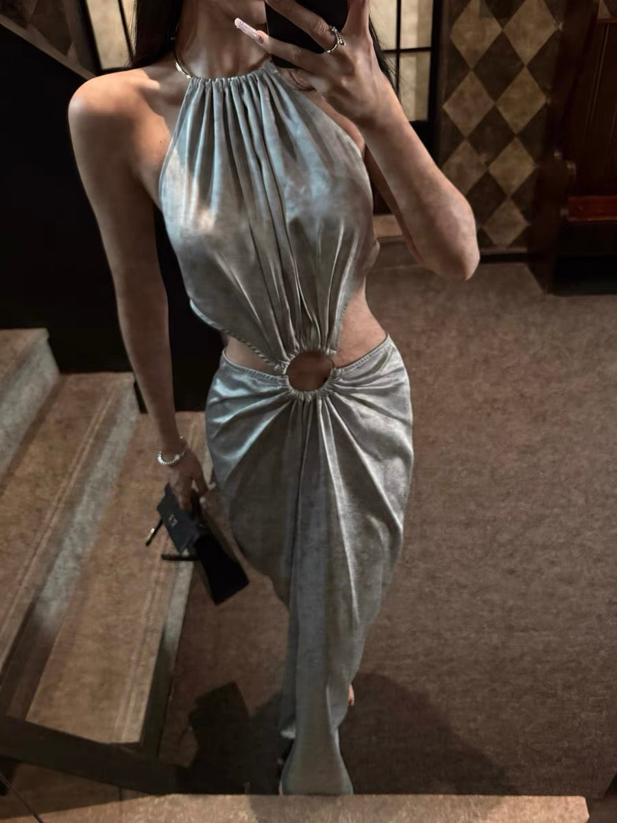 XENASERA | Metal Ring Backless Evening Dress (Silver)