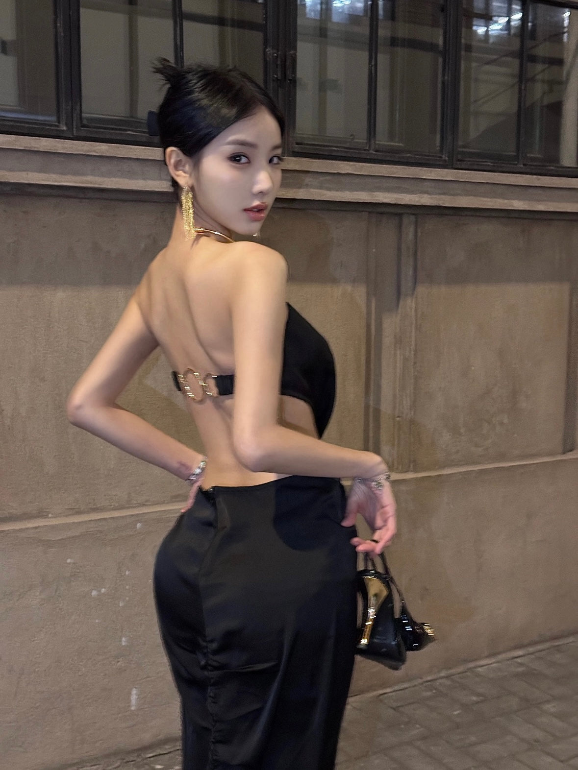 XENASERA | Metal Ring Backless Evening Dress (Black)