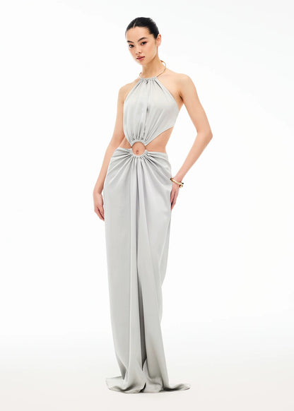 XENASERA | Metal Ring Backless Evening Dress (Silver)