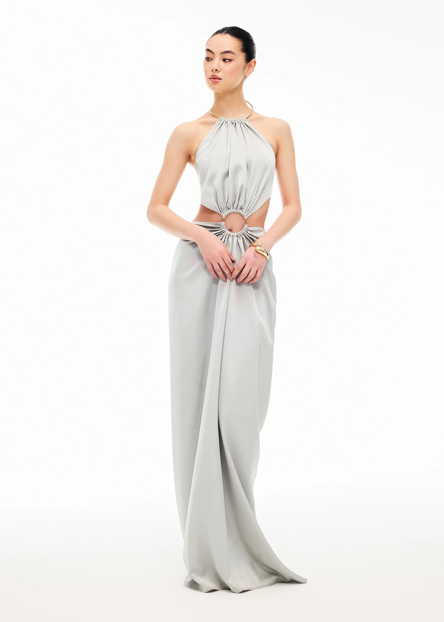 XENASERA | Metal Ring Backless Evening Dress (Silver)