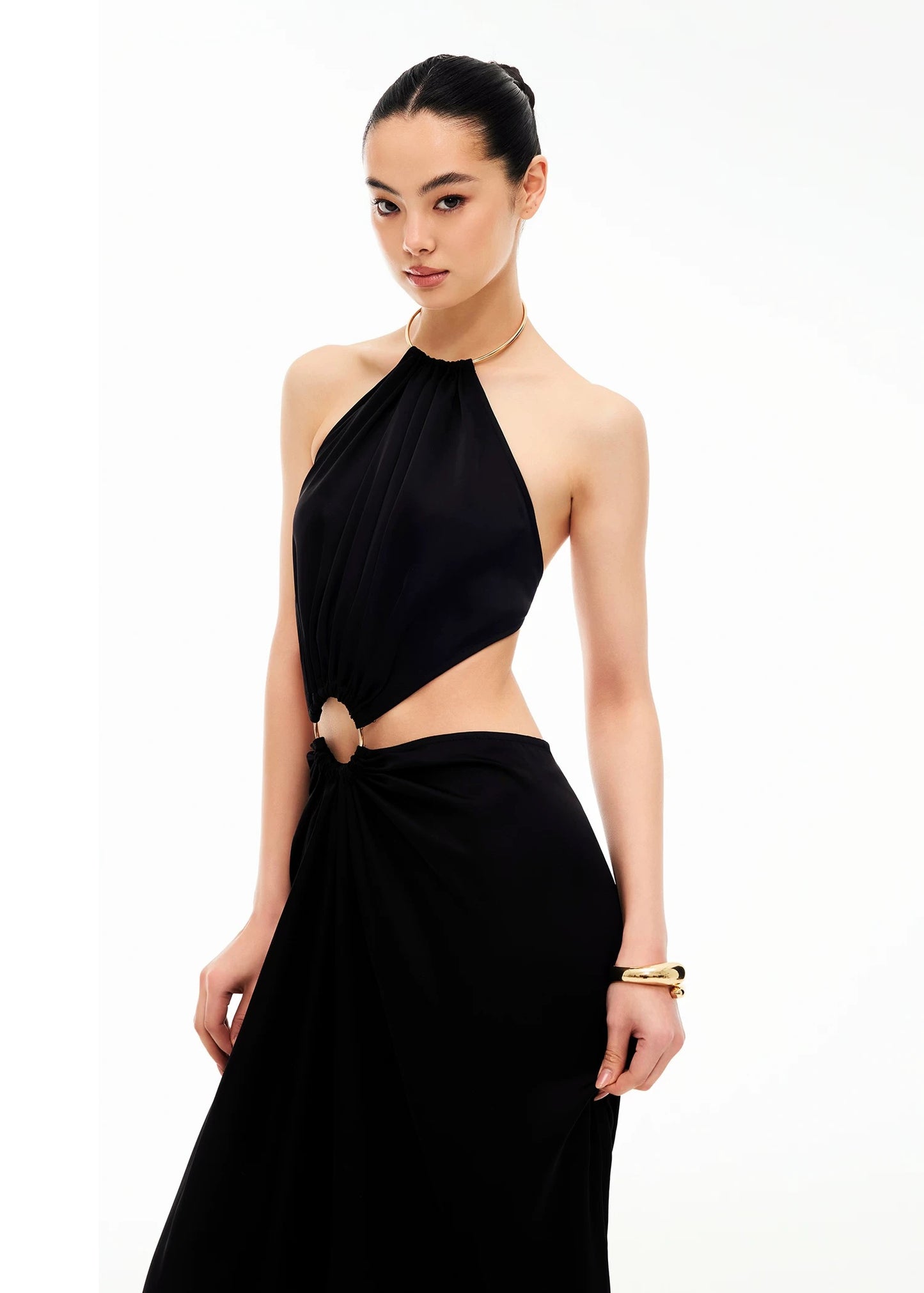 XENASERA | Metal Ring Backless Evening Dress (Black)