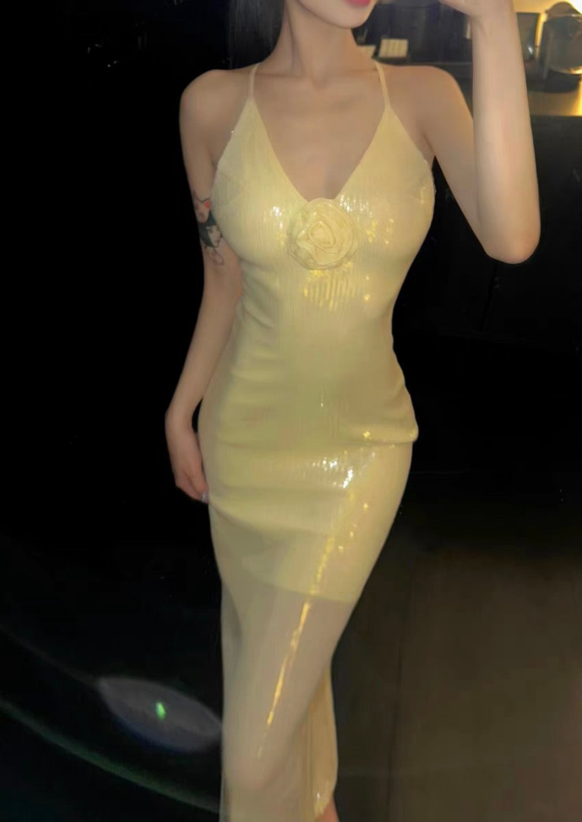 XENASERA | Sequined Maxi Dress (Yellow)