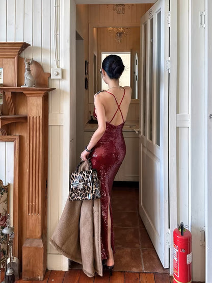 XENASERA | Sequined Maxi Dress (Red)