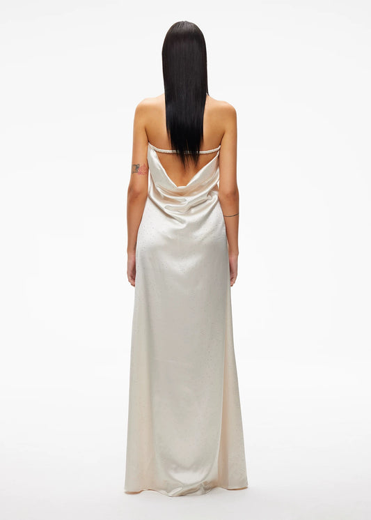 XENASERA | Rhinestone-Embellished Satin Strapless Backless Dress