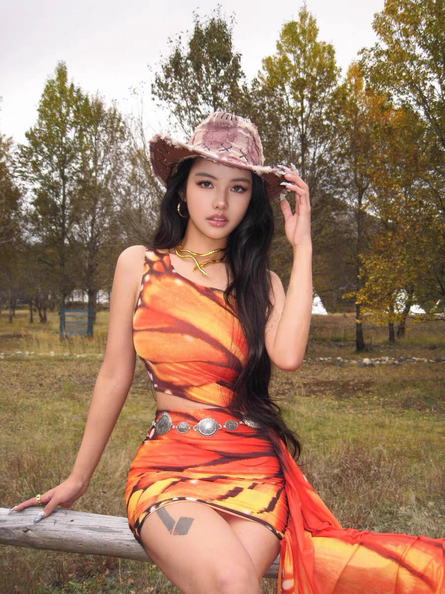 XENASERA | Danaus Genutia Wing Mini Dress (Orange)
