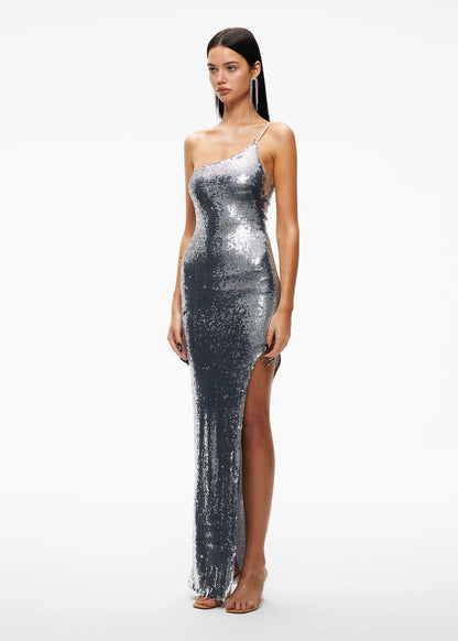 XENASERA | Moonlit Night Mermaid Sequined Maxi Dress (Silver)