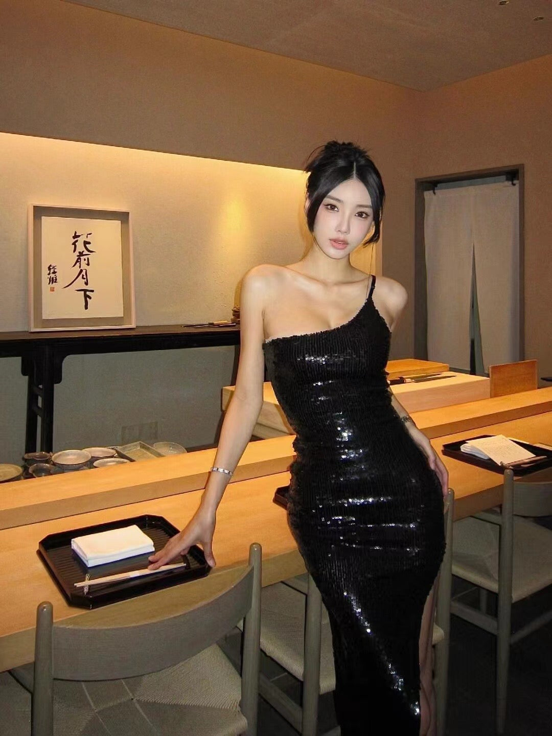 XENASERA | Diamond Reef Sequined Maxi Dress (Black)
