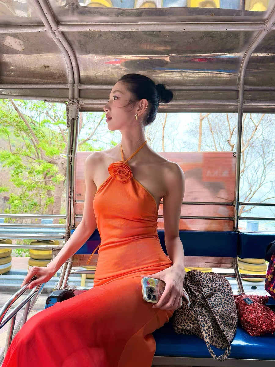 XENASERA | Ombre Halter Neck Backless Dress (Orange)