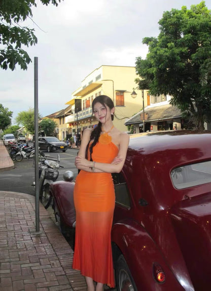 XENASERA | Ombre Halter Neck Backless Dress (Orange)