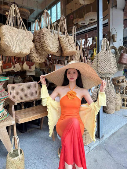XENASERA | Ombre Halter Neck Backless Dress (Orange)