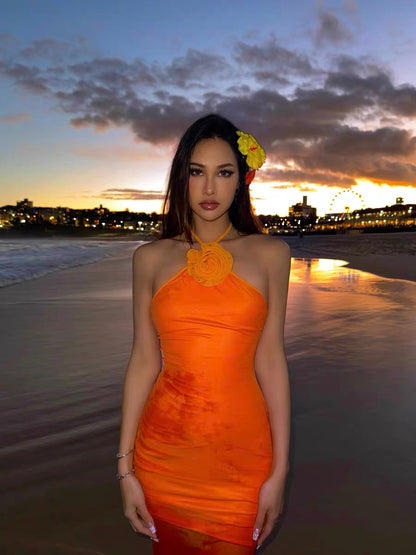 XENASERA | Ombre Halter Neck Backless Dress (Orange)