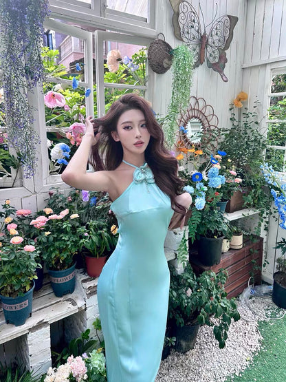 XENASERA | Halter Neck Backless Dress (Blue)