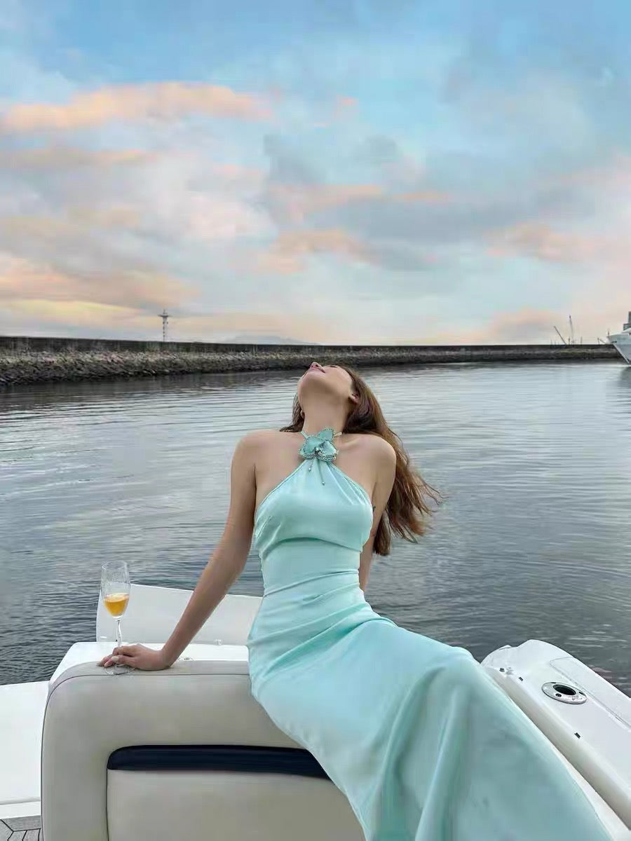 XENASERA | Halter Neck Backless Dress (Blue)