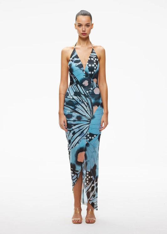 XENASERA | V-Neck Printed Halter Neck Dress