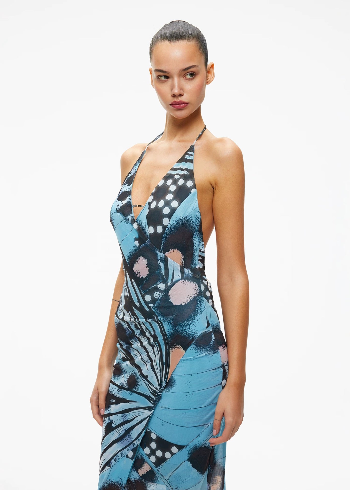 XENASERA | V-Neck Printed Halter Neck Dress