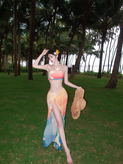 XENASERA | Starfish Print One-Shoulder Bikini and Cover Skirt Set
